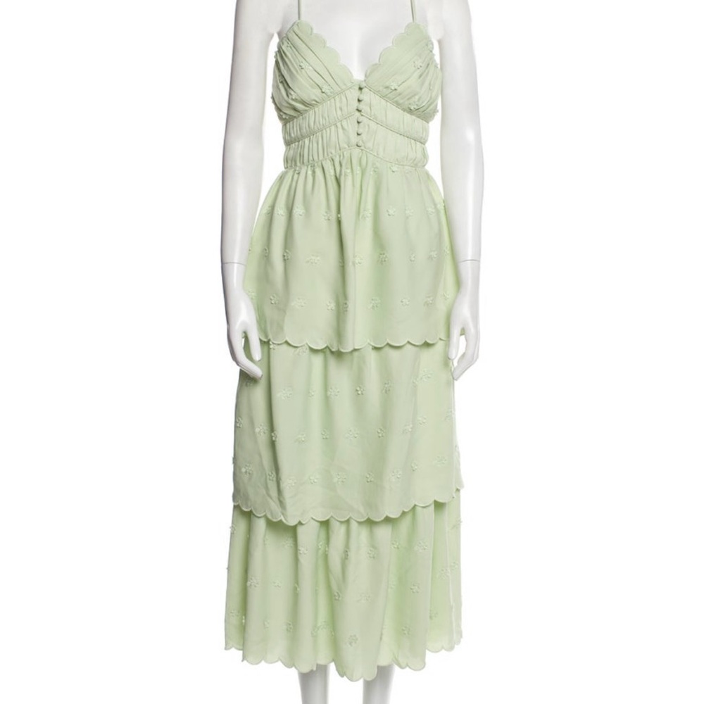 Self-Portrait Green Tiered Midi Dress Sweetheart Neckline